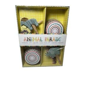 Meri Go Round Animal Parade Cupcake Decorating Kit 24 Cupcake Cases, Toppers New